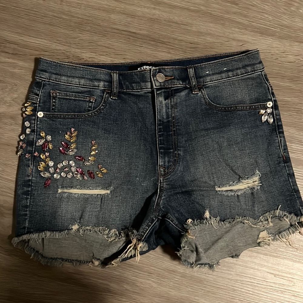 Embellished high waisted express jean shorts! WORN ONCE!